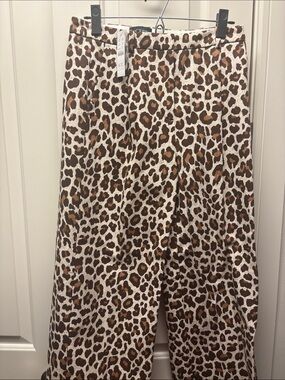 J. Crew Leopard Print Wide-Leg Pants - Brown & White in Trench Canvas